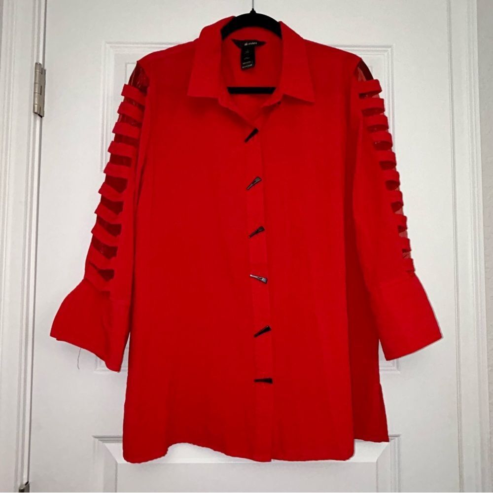 Ali Miles Decorative Button Front Lagenlook Tunic Top